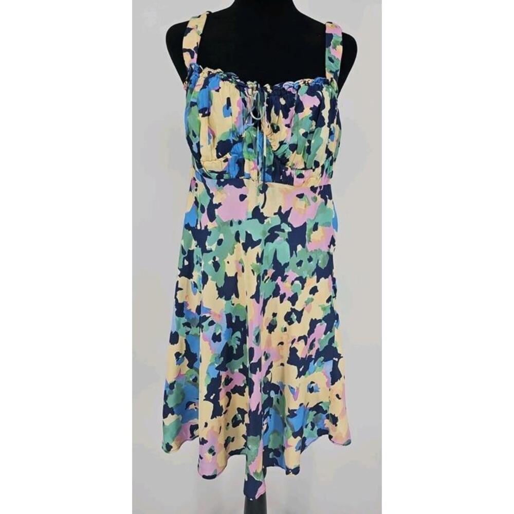 Nicholas Simie Dress 10 Floral Satin Mini Dress Yellow Blue‎